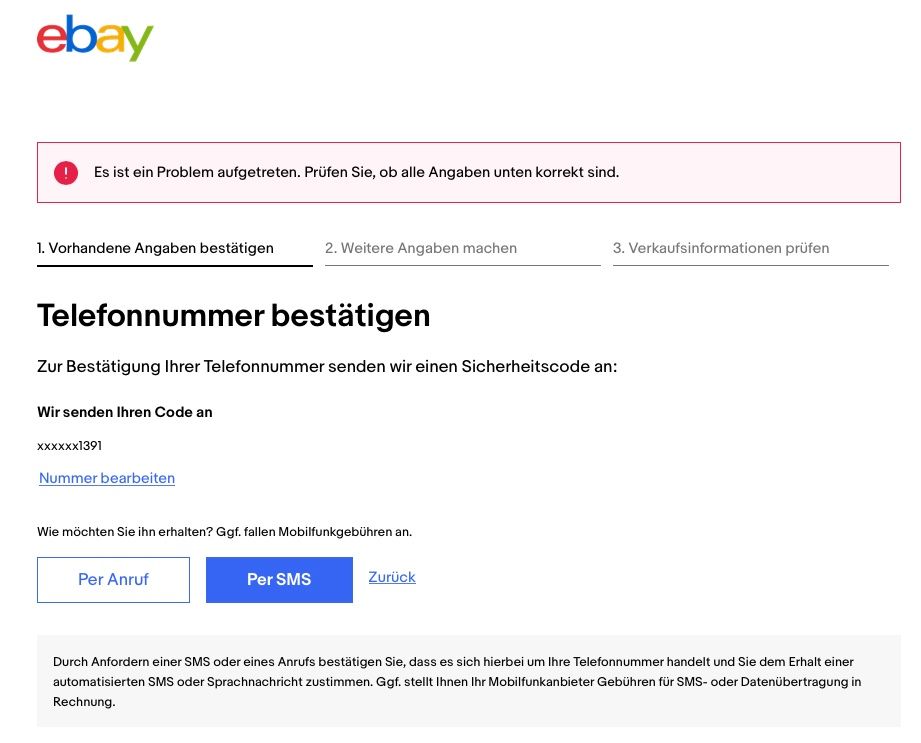 Gelöst Telefonnummer bestätigen geht nicht eBay Deutschland Community