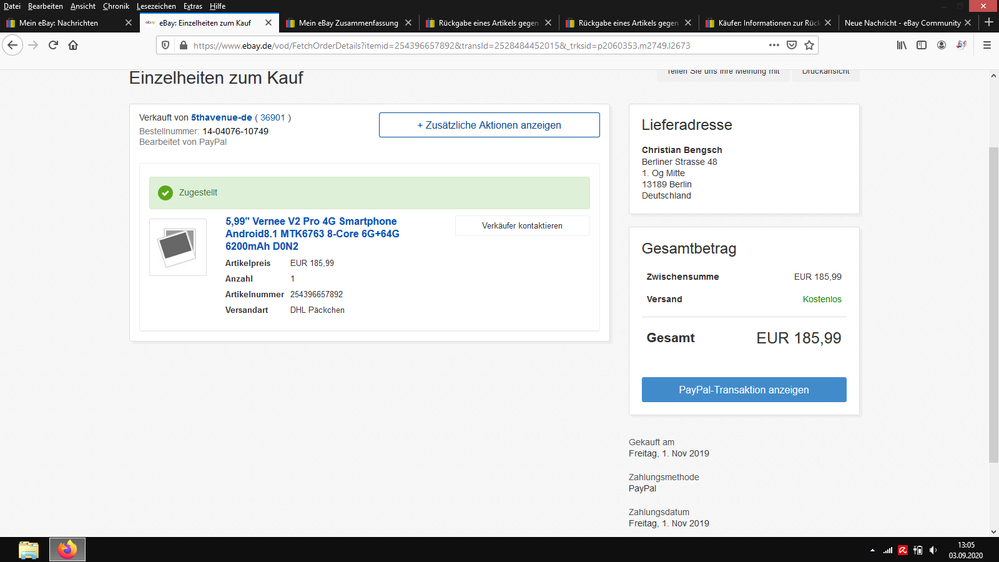 Der Beleg das ich das Handy am 01.11.2019 gekauft habe